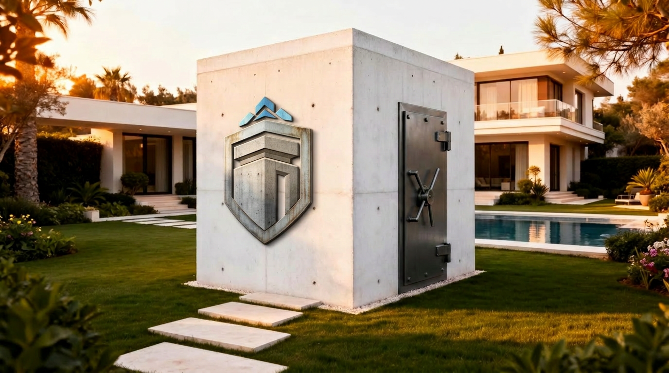 מיגונית מתועשת מבטון מותקנת בחצר פרטית, אור שעת זהב